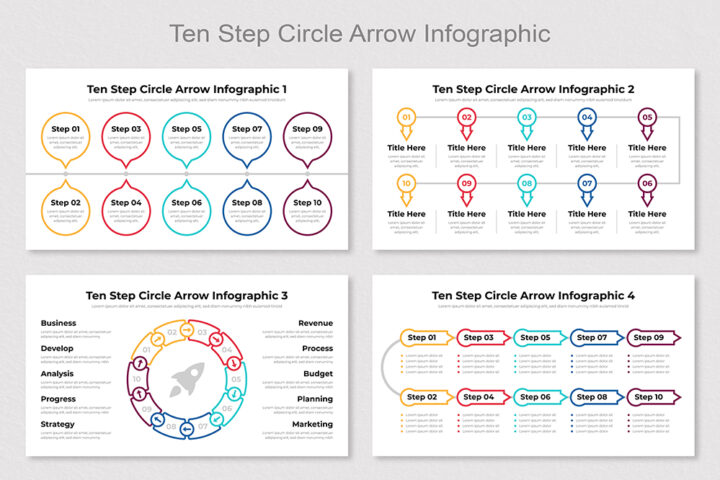 10 Step Circle Arrow Infographic Template   Mighty Slide