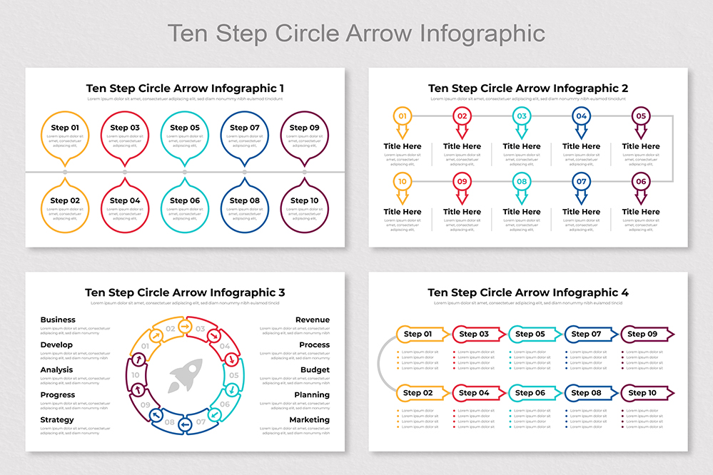 Ten Step Circle Arrow Infographic