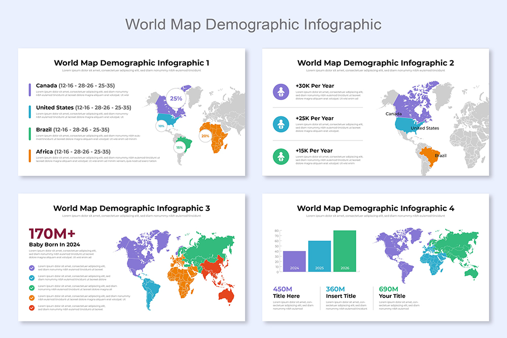 World Map Demographic Infographic